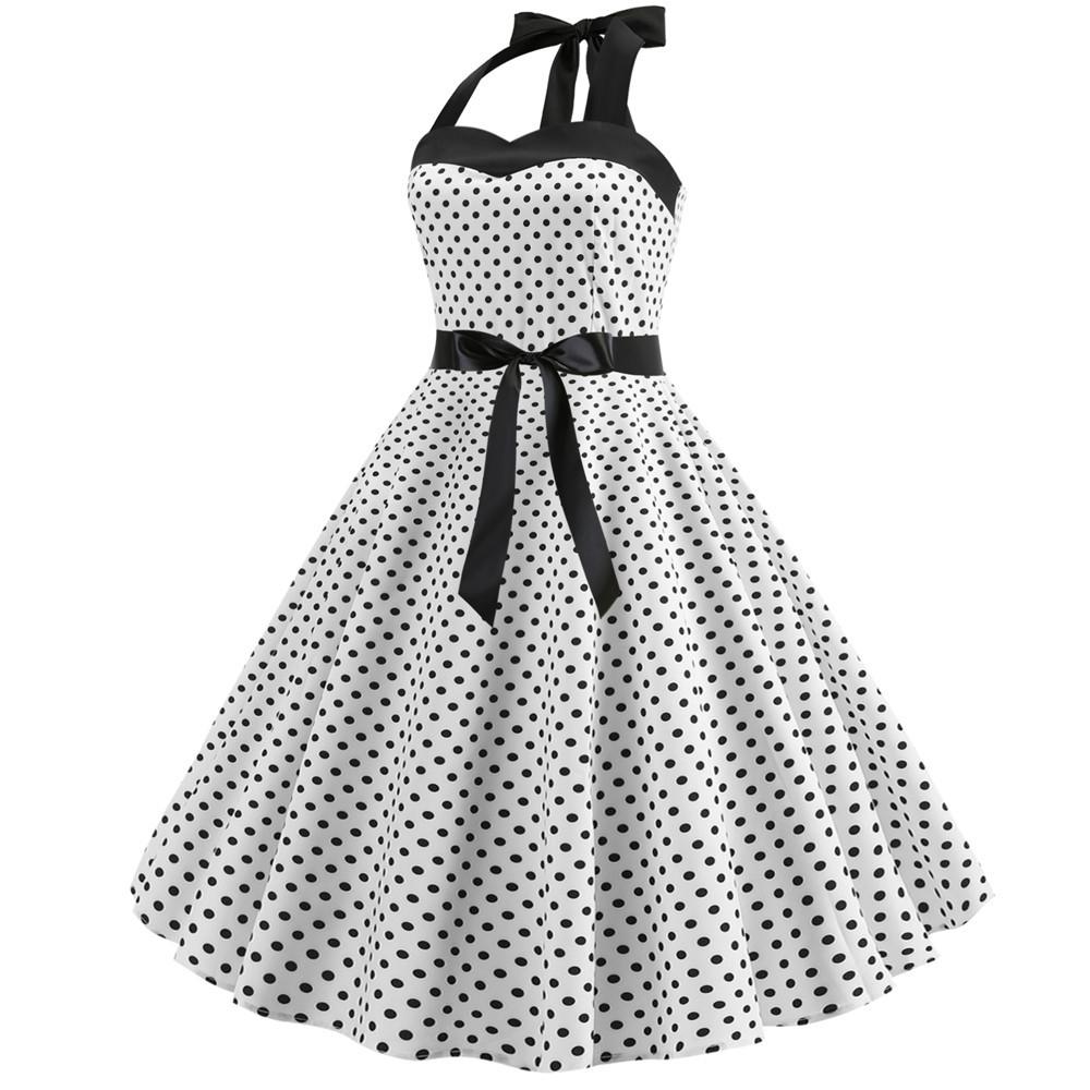 Summer Halter Dot Print Strapless Retro Dresses-Vintage Dresses-Free Shipping at meselling99