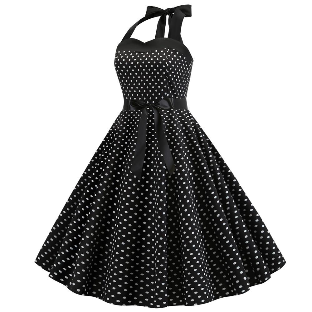 Summer Halter Dot Print Strapless Retro Dresses-Vintage Dresses-Free Shipping at meselling99