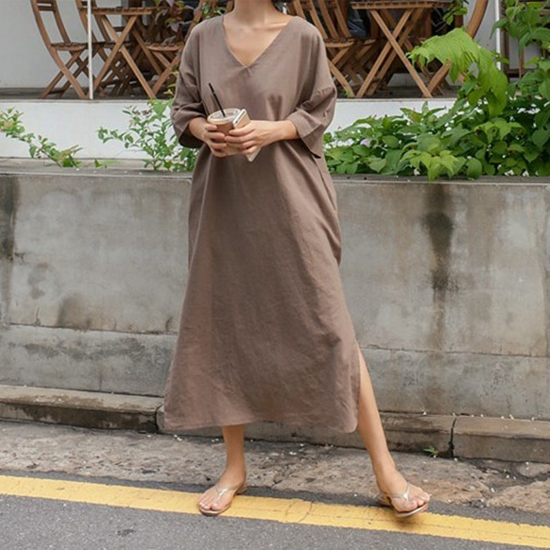 Simple Design Linen Women Cozy Dresses-Dresses-Free Shipping at meselling99