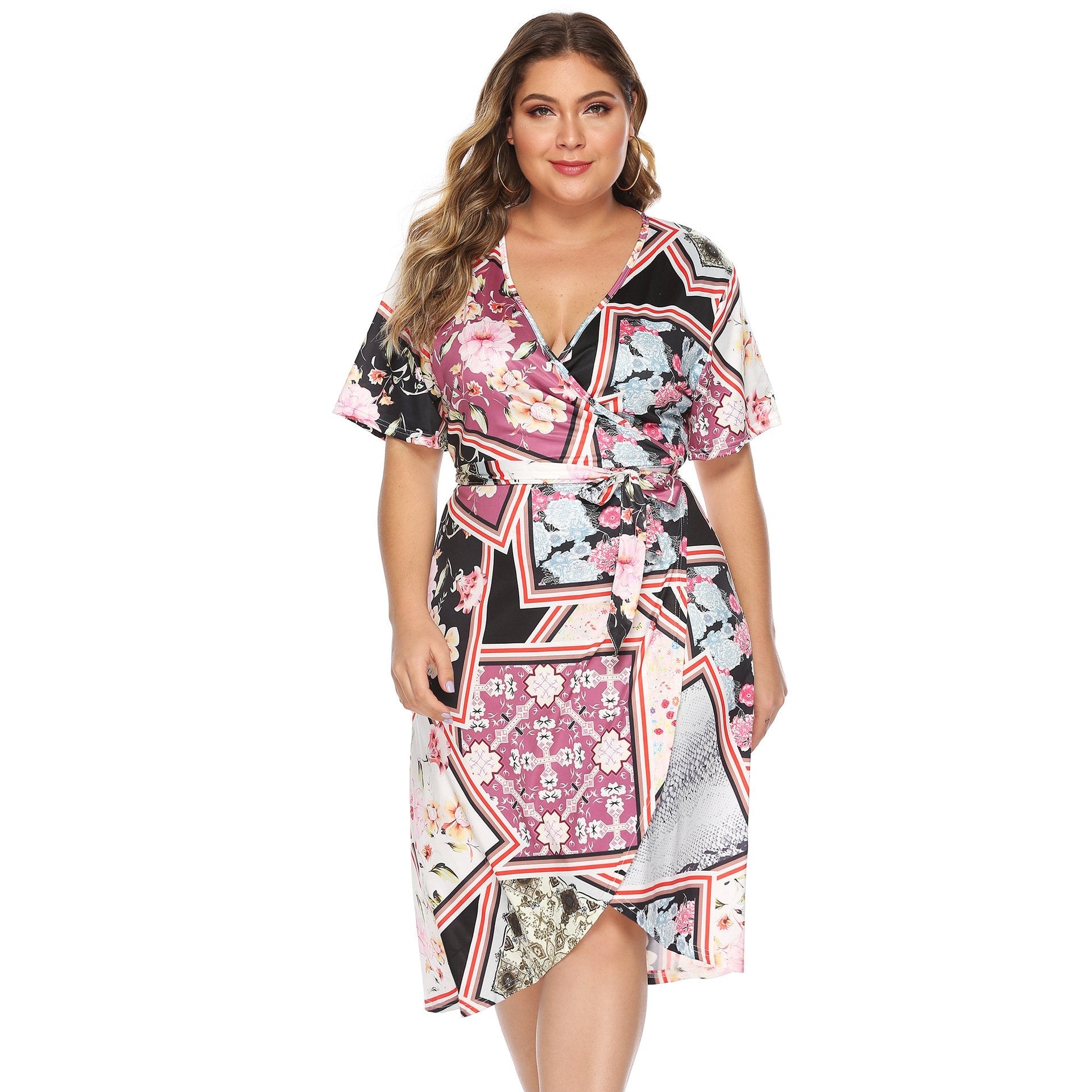 Women Plus Sizes Floral Print Bandage Summer Cardigan Dresses-Maxi Dresses-Free Shipping at meselling99