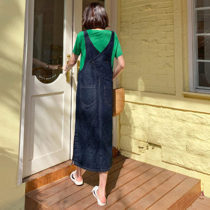 Casual Women A Line Long Jean Dresses-Dresses-Dark Blue-S-Free Shipping at meselling99