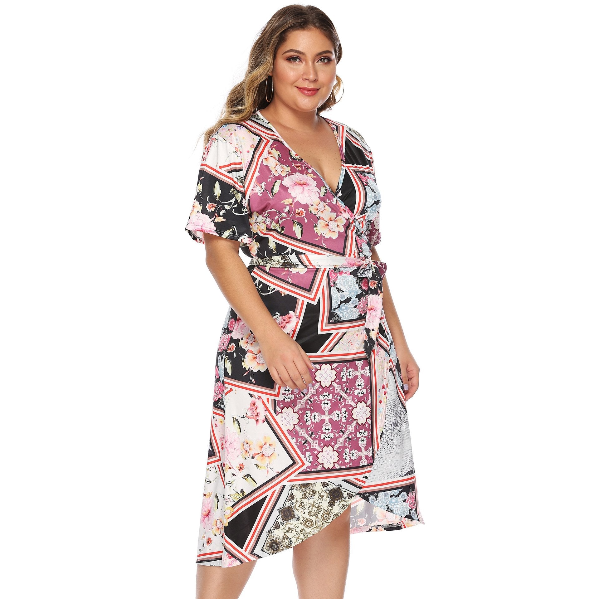 Women Plus Sizes Floral Print Bandage Summer Cardigan Dresses-Maxi Dresses-Free Shipping at meselling99