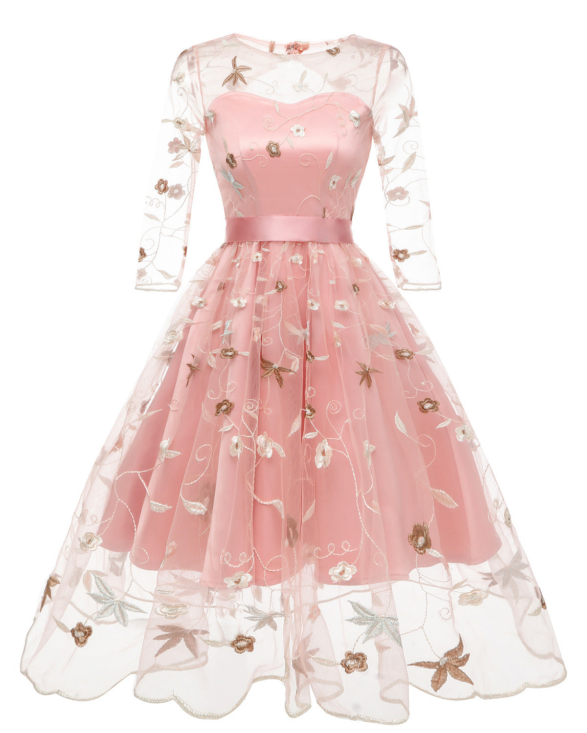 Layered Organza & Lace Mesh Dress