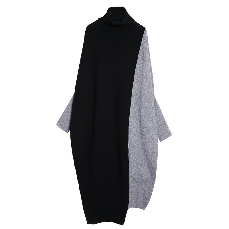 High Neck Knitting Bat Sleeves Sleeves Irregular Cozy Long Dresses-Dresses-Gray-One Size-Free Shipping at meselling99