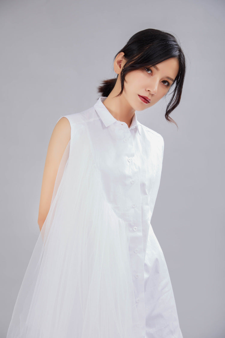 Designed Summer Irregular Tulle Sleeves Shirts Dresses-Dresses-Free Shipping at meselling99