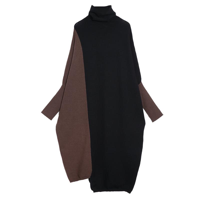 High Neck Knitting Bat Sleeves Sleeves Irregular Cozy Long Dresses-Dresses-Coffee-One Size-Free Shipping at meselling99