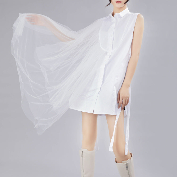 Designed Summer Irregular Tulle Sleeves Shirts Dresses-Dresses-Free Shipping at meselling99