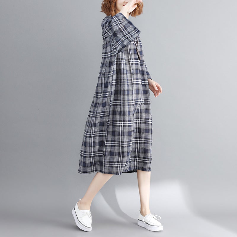 Vintage Linen Plaid Cozy Short Shirt Dresses-Dresses-Gray-One Size-Free Shipping at meselling99