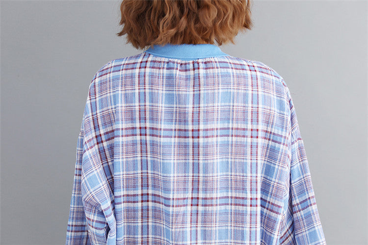 Vintage Linen Plaid Cozy Short Shirt Dresses