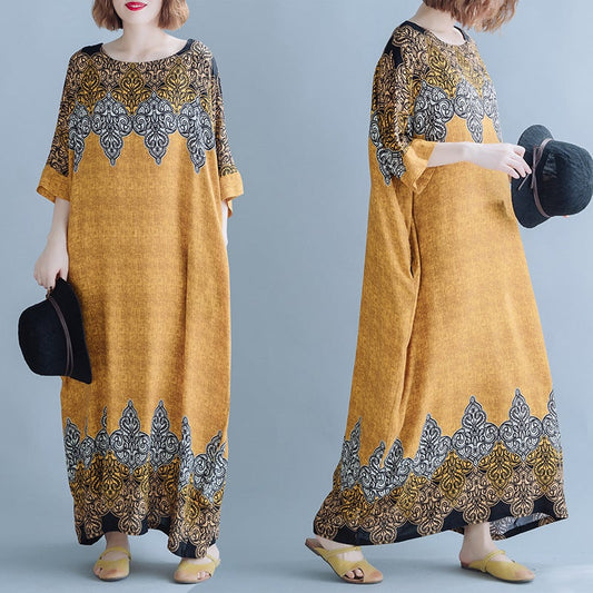 Vintage Cozy Plus Sizes Long Maxi Dresses-Dresses-Yellow-One Size-Free Shipping at meselling99