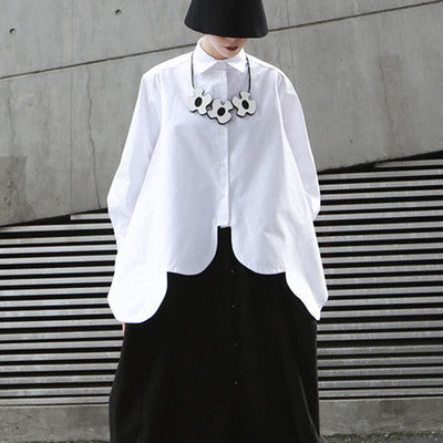 Women's White Oversized Shirt – Irregular Hem Loose Fit Blouse