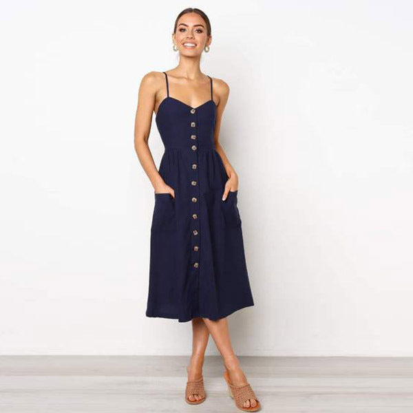 Leisure Summer Pocket Daily Dresses for Women