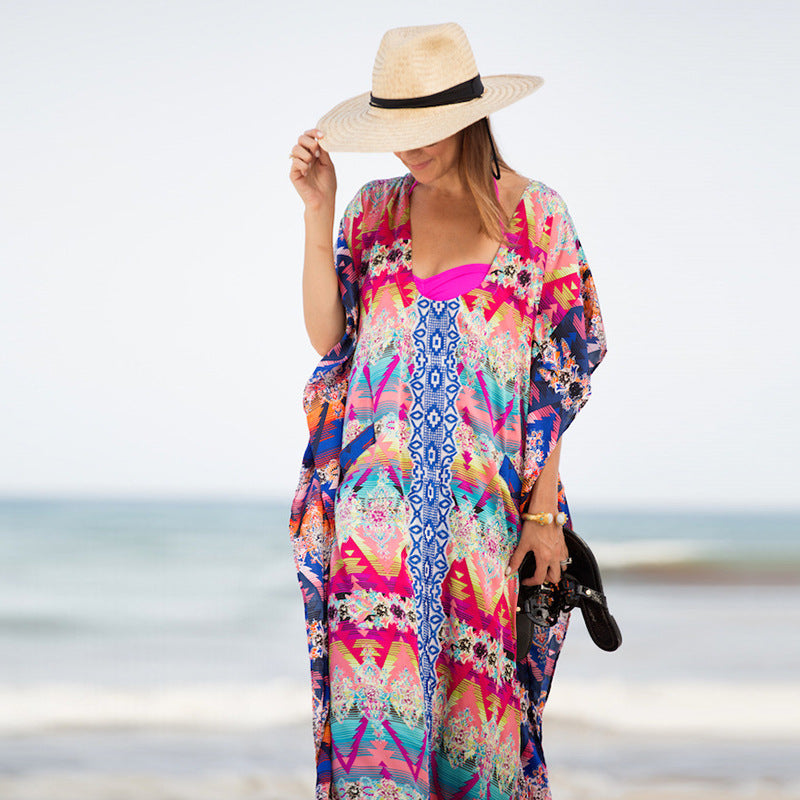 Summer Chiffon Floral Print  Beach Bikini Cover Ups