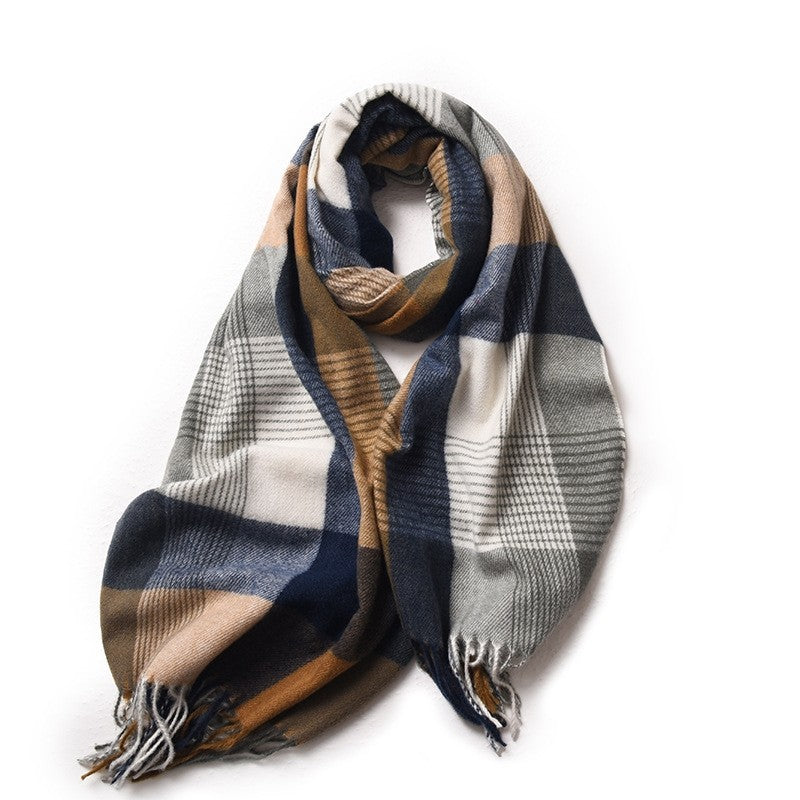 Contrast Color Plaid Tasseled Thickened Warm Shawl Scarf
