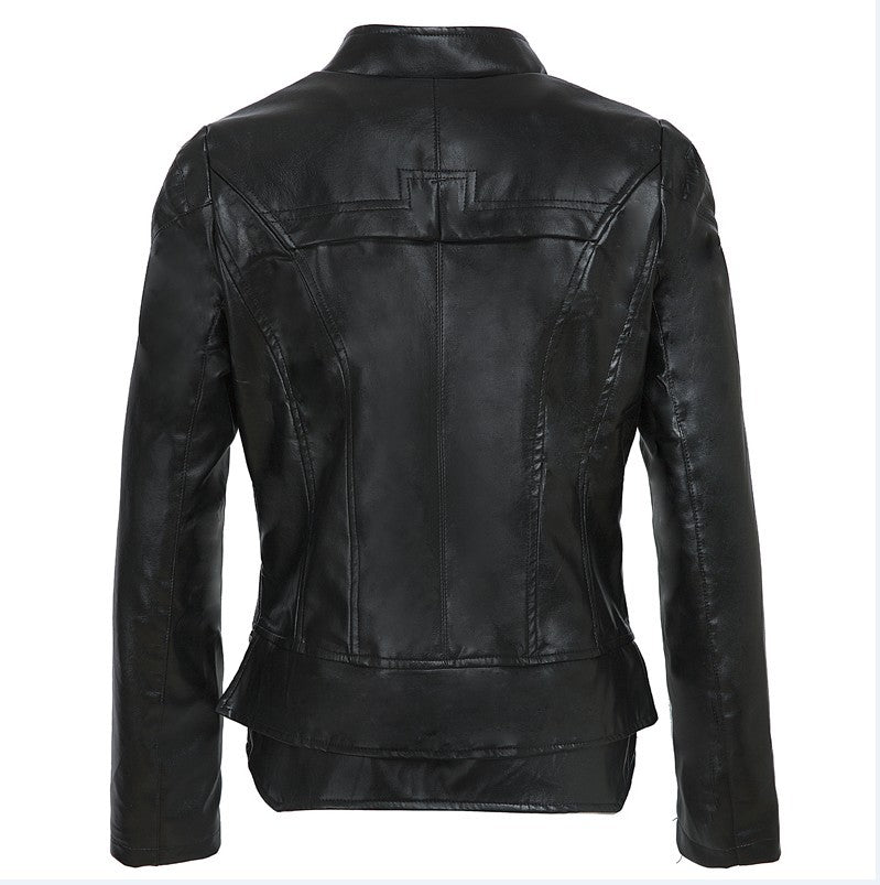 Black PU Leather Zipper Jacket Coat for Women