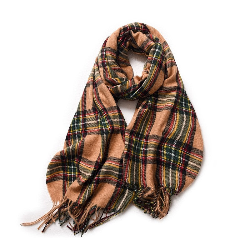 Retro Plaid Contrast Color Tassel  Imitation Cashmere Shawl Scarf