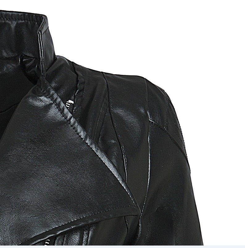 Black PU Leather Zipper Jacket Coat for Women