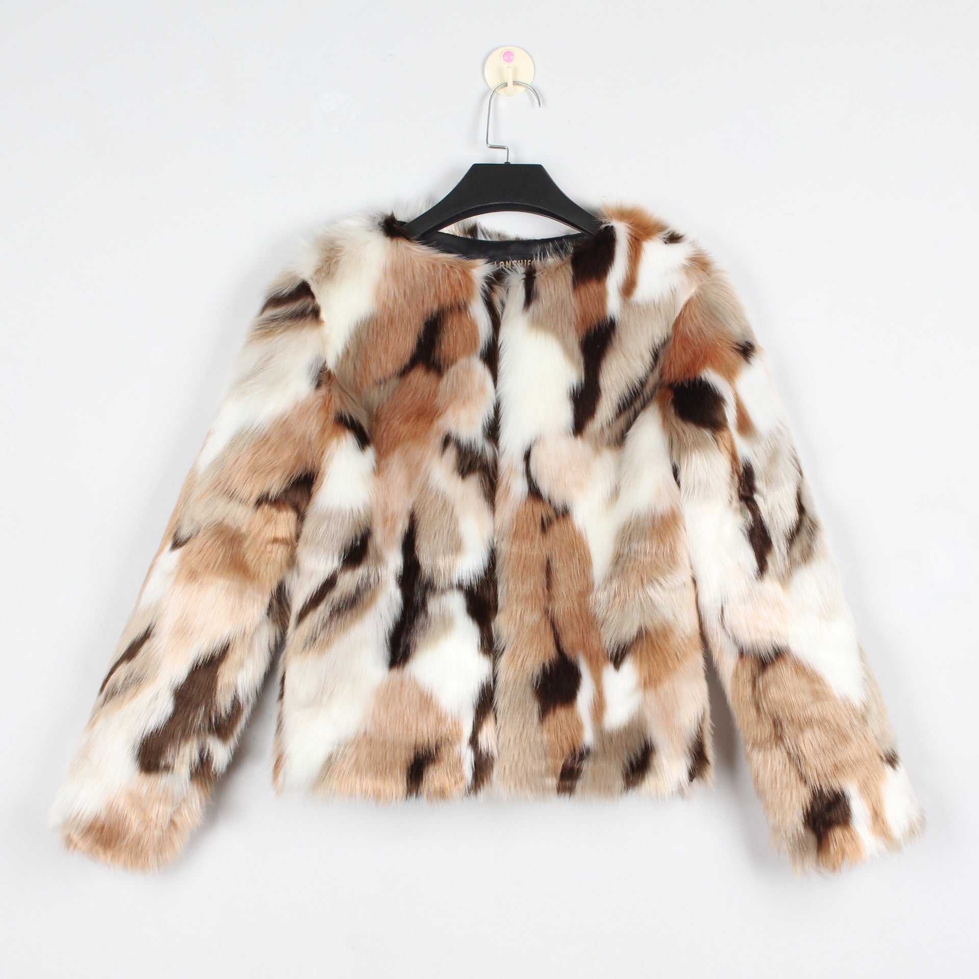 Women's Retro Colorblock Faux Fur Jacket