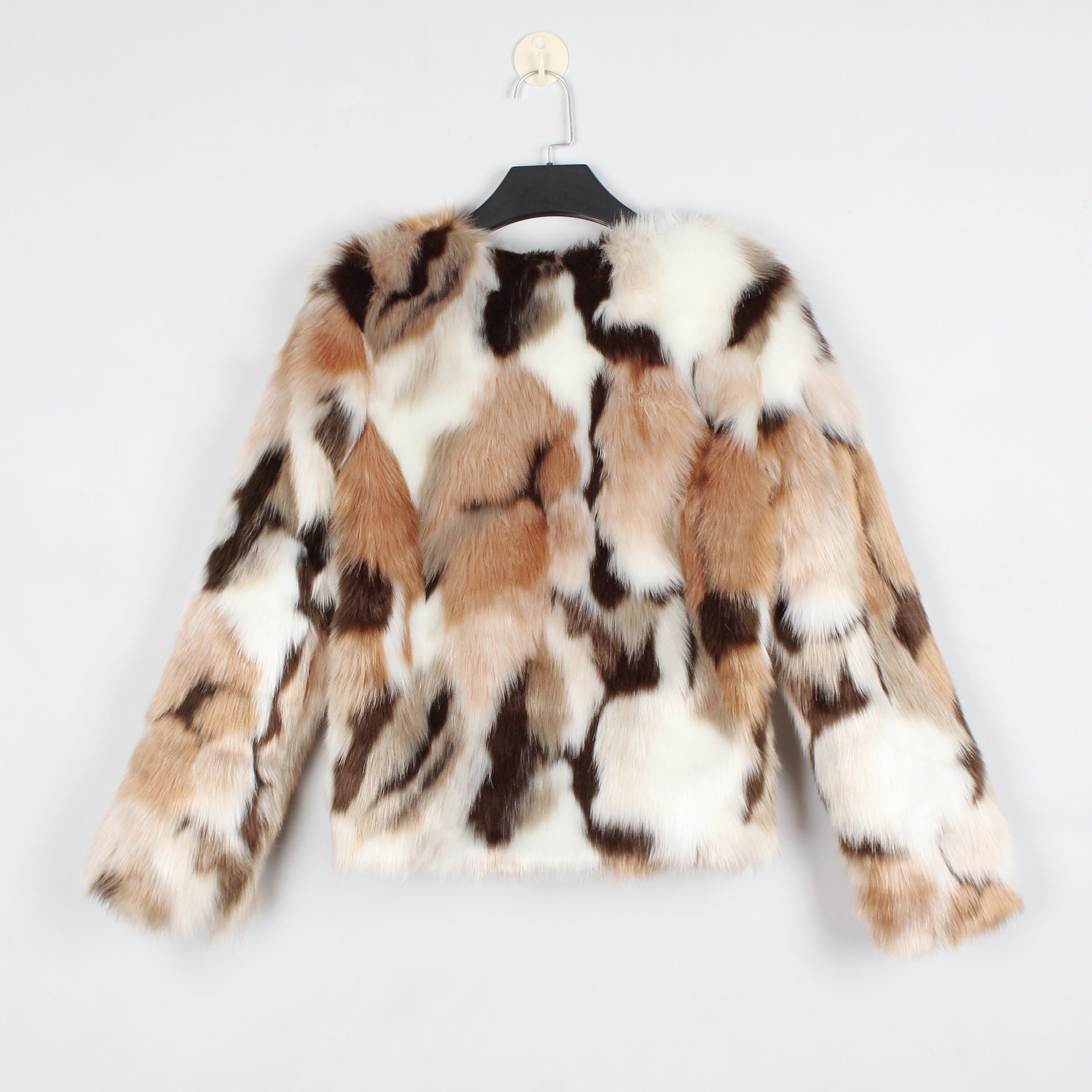 Women's Retro Colorblock Faux Fur Jacket