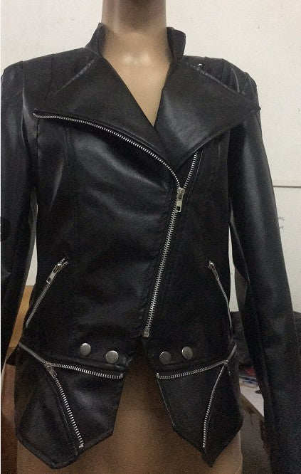 Black PU Leather Zipper Jacket Coat for Women