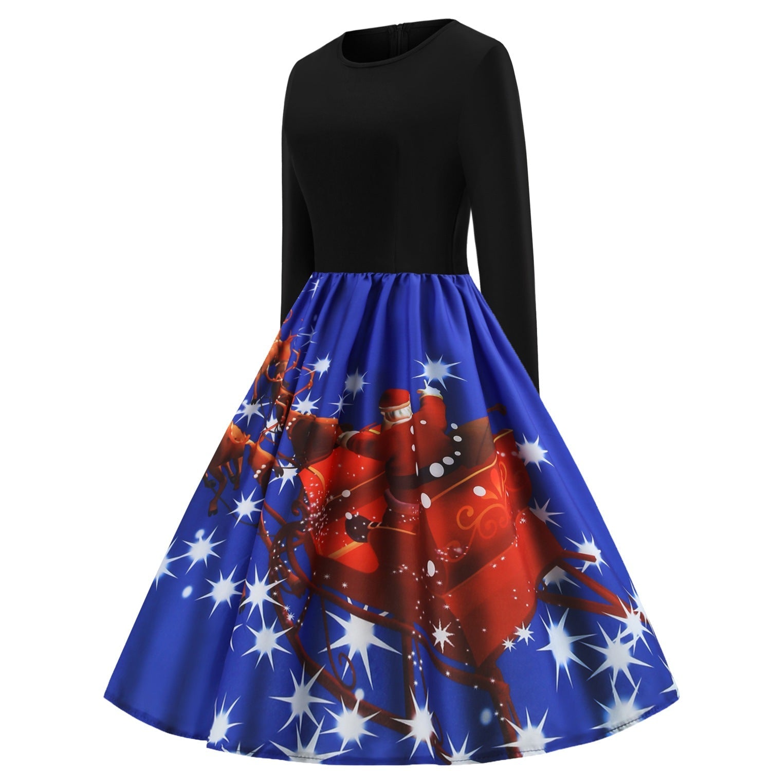 Merry Christmas Sled Round Neck Long Sleeves Women Dresses-Vintage Dresses-Free Shipping at meselling99