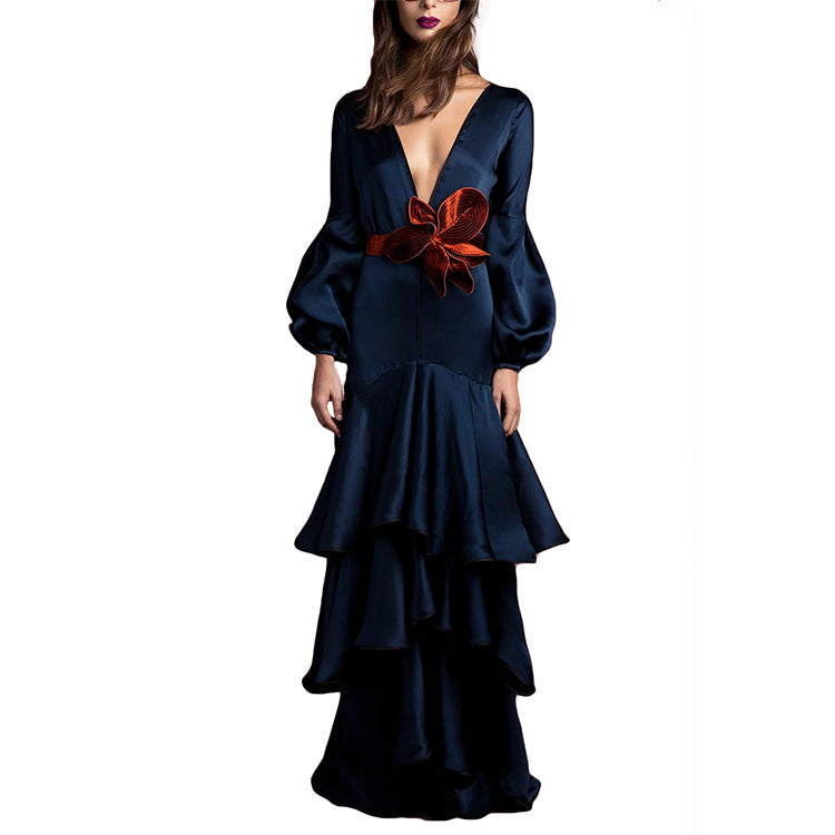 Sexy V Neck Bow Design Long Evening Party Dresses-Dresses-Free Shipping at meselling99