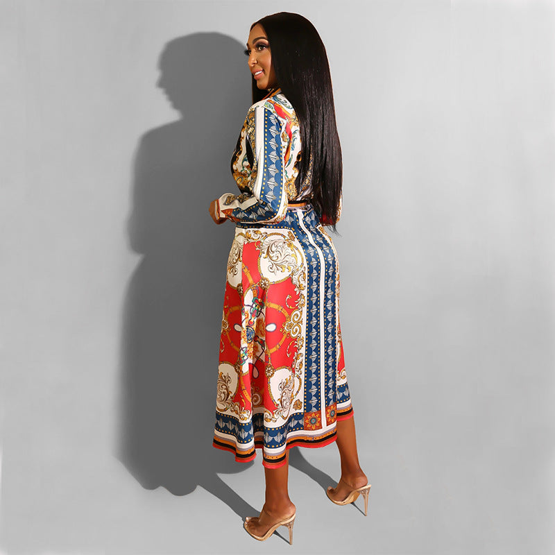 Vintage Floral Print Long Sleeves Shirts Dresses