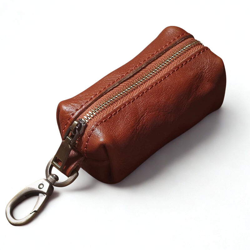 Vintage Cowhide Leather Car Key Case - Hanging Housekeeper Home Organizer