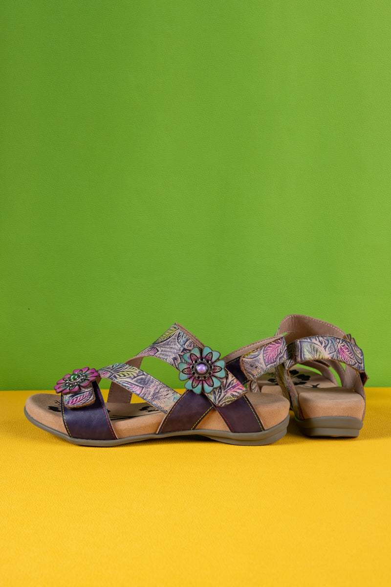 Celine Floral Abstract Leather Footbed Sandal