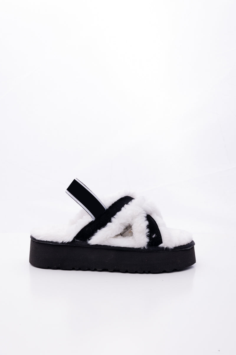 Roar Wool Lined Criss-Cross Strap Slipper - White