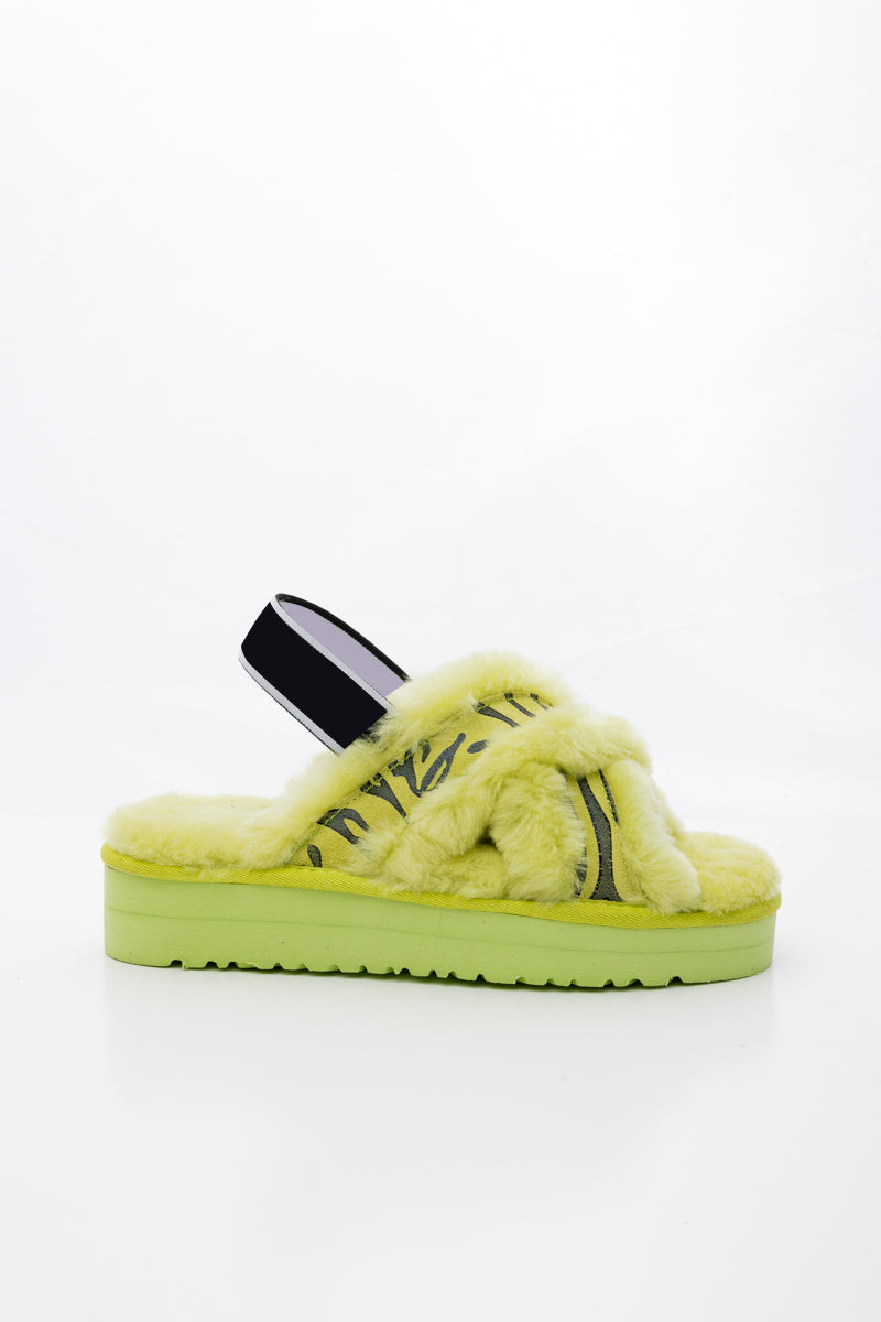 SmRoar Wool Lined Criss-Cross Strap Slipper - Green