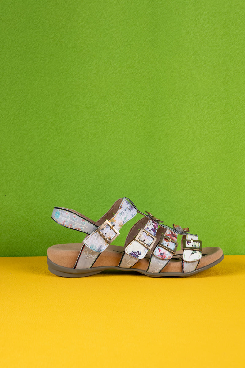 Willa Floral Footbed Leather Strappy Sandal