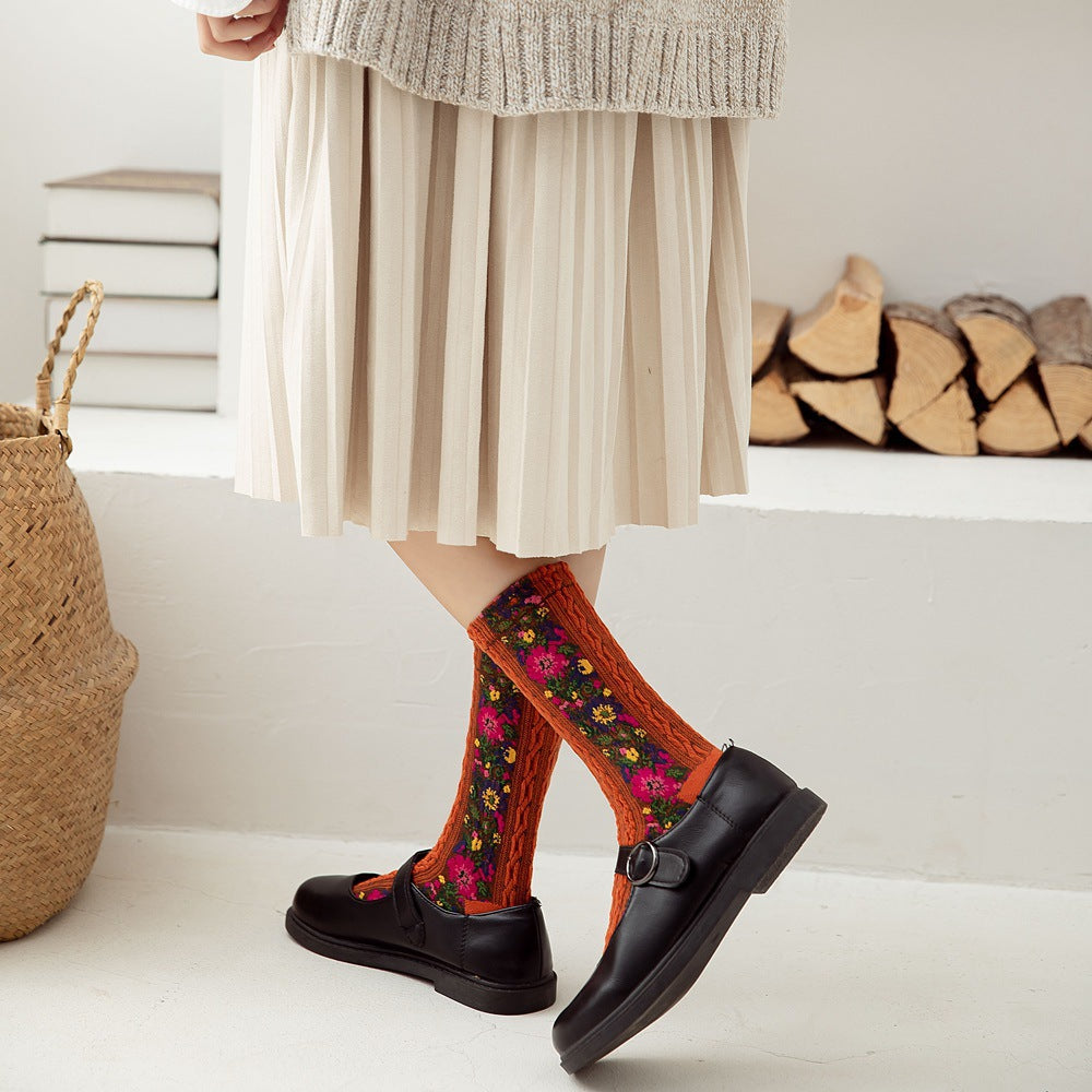 Laceup Embroidered Floral Socks