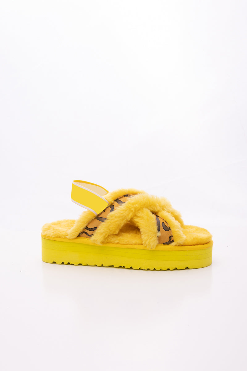 Roar Wool Lined Criss-Cross Strap Slipper - Yellow