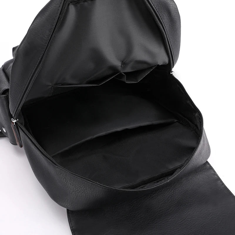 Stylish Men’s PU Leather Laptop Backpack – Large Capacity School & Travel Bag