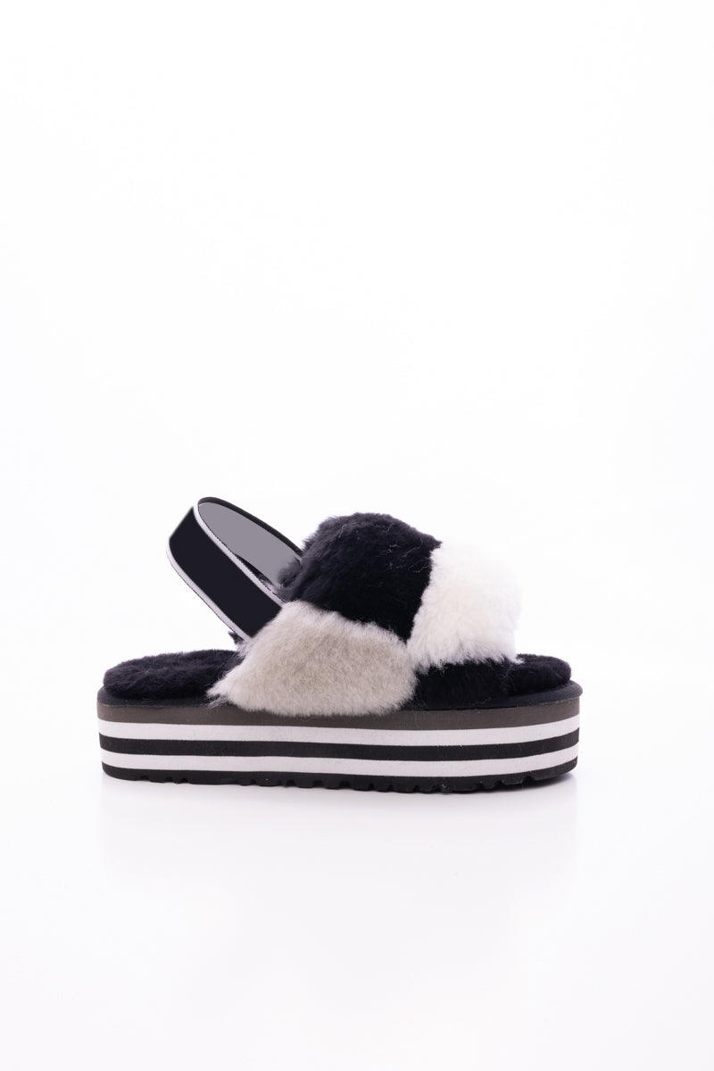 Harmony Contrast Woolen Platform Slipper - Black