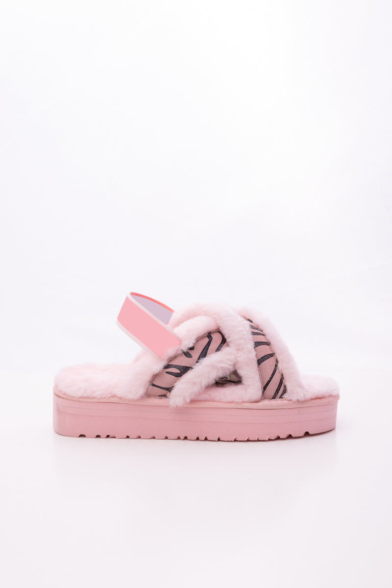 Roar Wool Lined Criss-Cross Strap Slipper - Pink