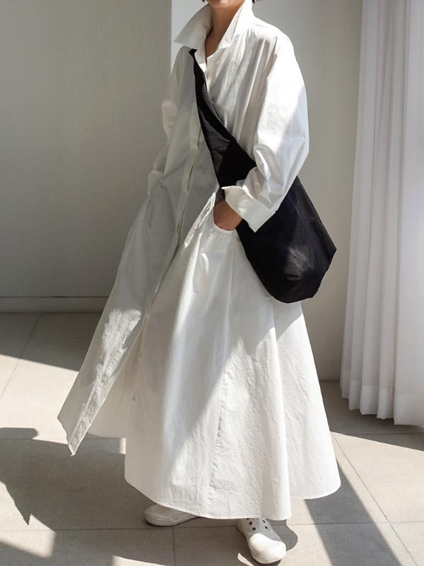 Meselling99 Urban White Lapel Long Shirt Dress-Maxi Dress-Free Shipping at meselling99