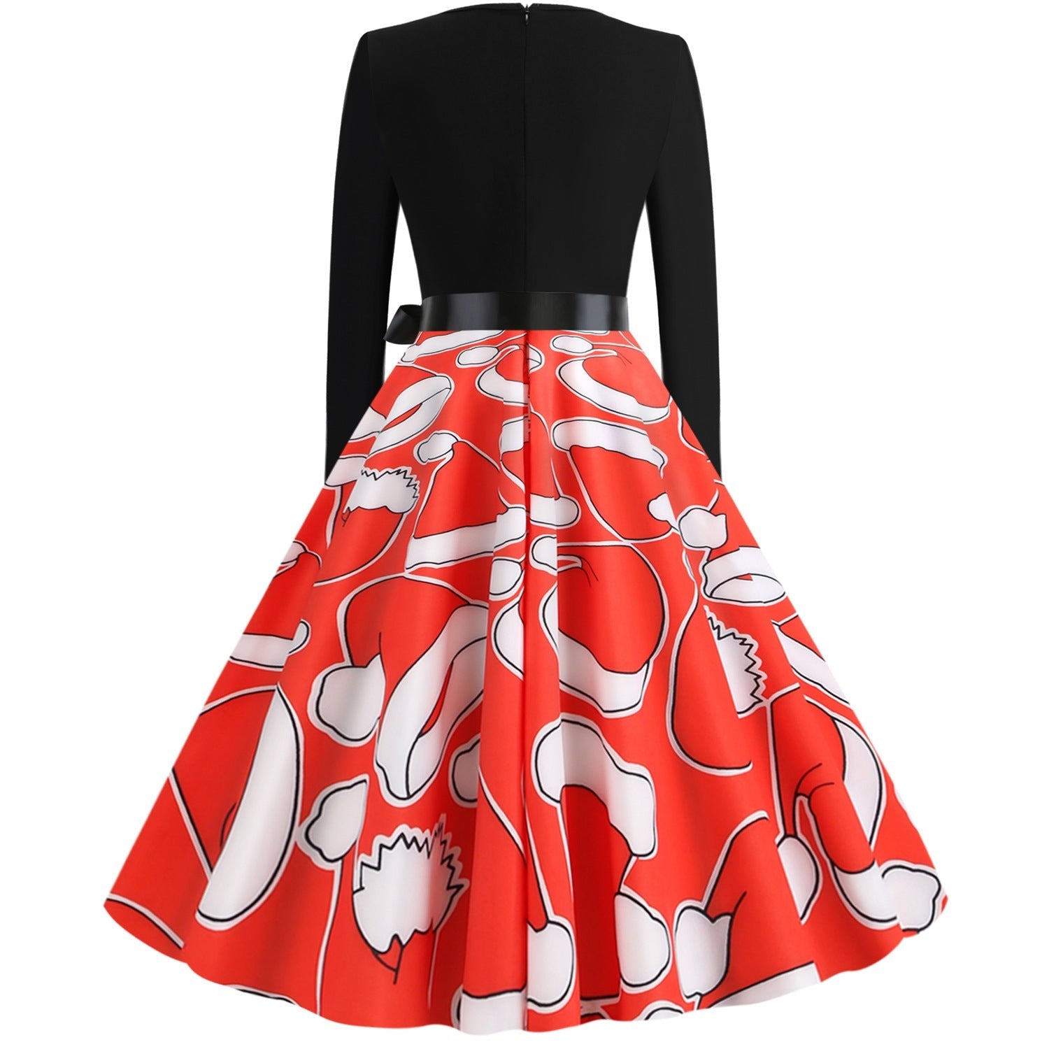 Red Women Long Sleeves Christmas Hat Print Winter Dresses-Vintage Dresses-Free Shipping at meselling99