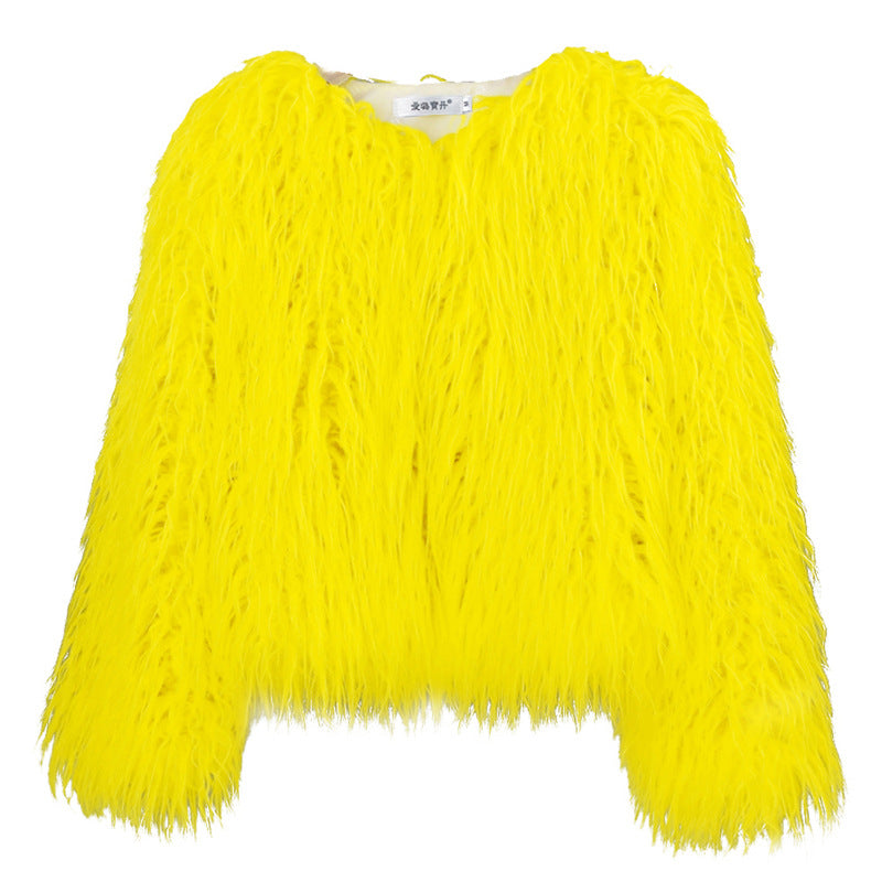 Faux Fur Cropped Wool Blend Jacket for Women