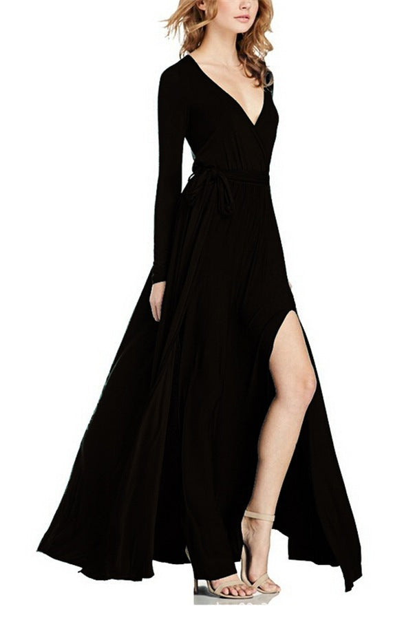 Sexy Deep V Neck Long Party Dresses-Black-S-Free Shipping at meselling99
