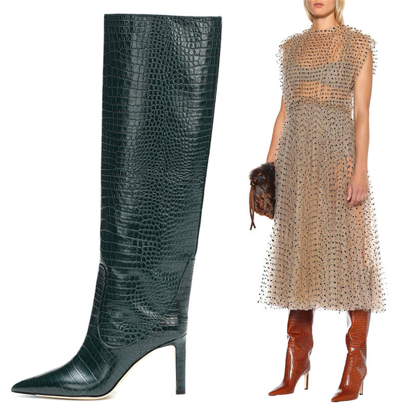 Fashion Peep Toe Crocodile Print Plus Sizes Women Boots