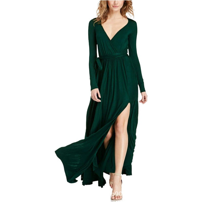 Sexy Deep V Neck Long Party Dresses-Green-S-Free Shipping at meselling99