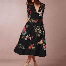 Lovely Floral Print Summer Women Midi Dresses-Dresses-Black-S-Free Shipping at meselling99