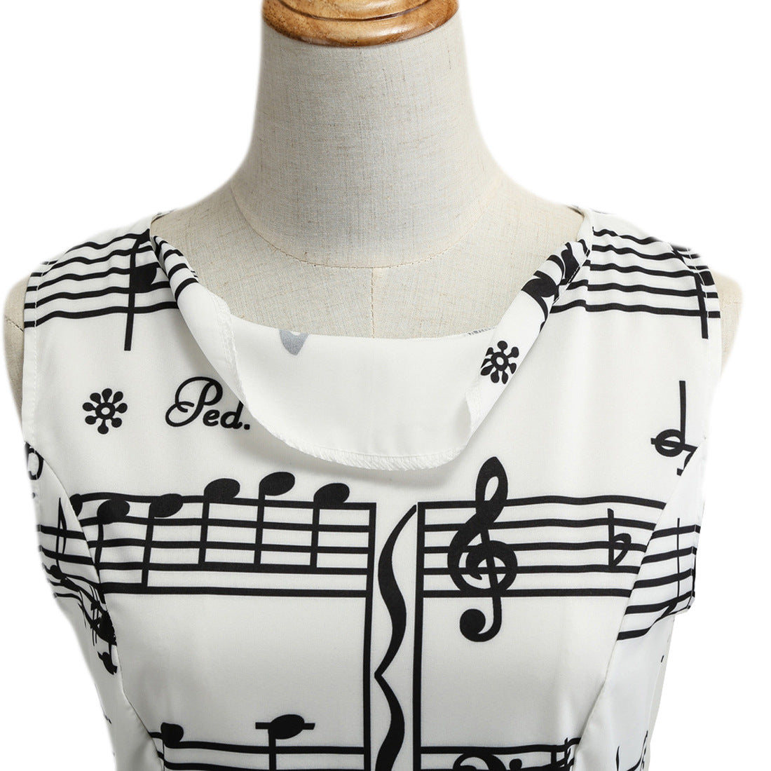 White Musical Not Print Sleeveless Vintage Dresses-Dresses-Free Shipping at meselling99