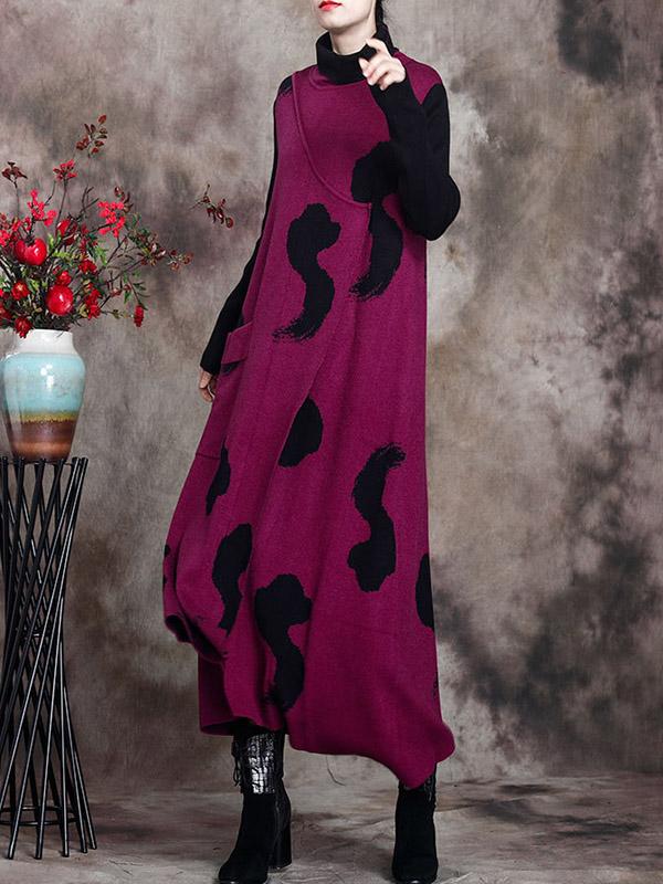 Simple Split-Joint High-Neck Knitting Dress-Midi Dress-Free Shipping at meselling99