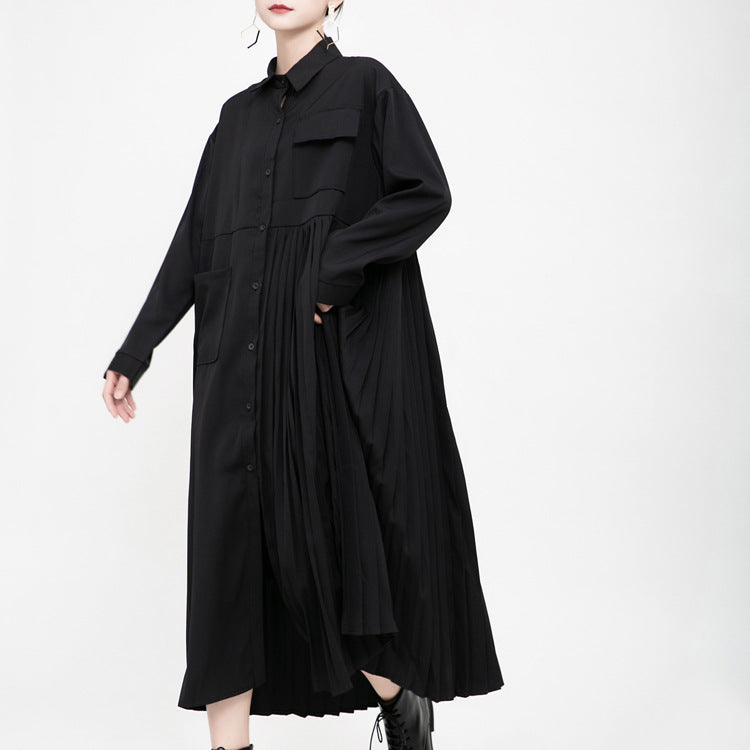 Black Casual Women Long Shirts Cozy Dresses-Fall Dresses-Black-One Size-Free Shipping at meselling99