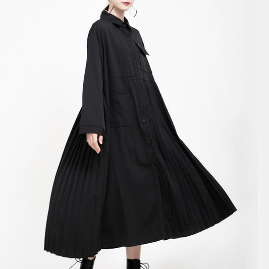 Black Casual Women Long Shirts Cozy Dresses-Fall Dresses-Black-One Size-Free Shipping at meselling99