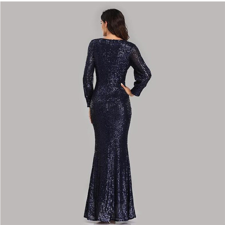 Sexy V Neck Sequined Mermaid Evening Dresses-Dresses-Free Shipping at meselling99