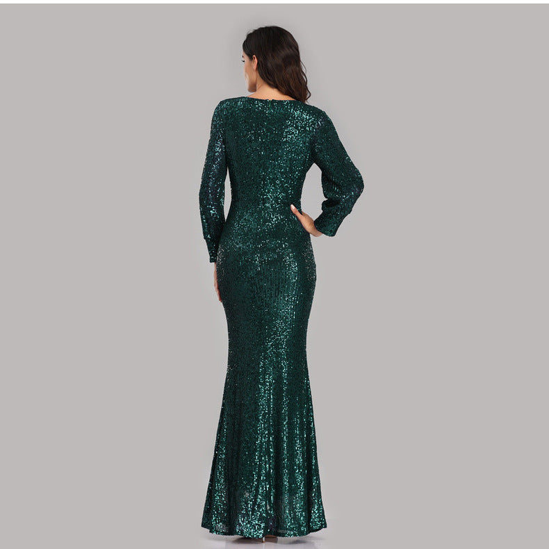 Sexy V Neck Sequined Mermaid Evening Dresses-Dresses-Free Shipping at meselling99